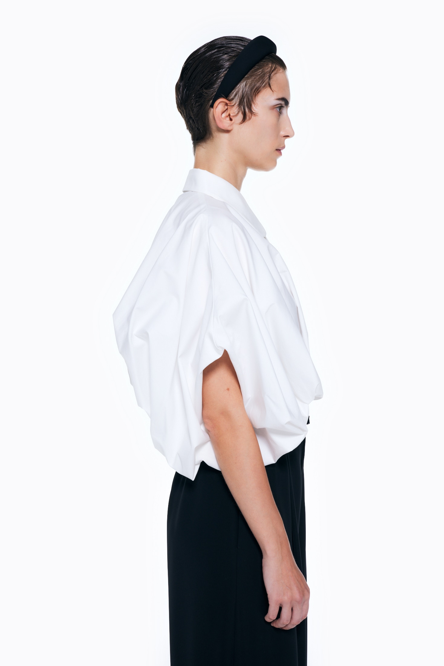 WASHABLE BALLOON CROPPED SHIRT｜38｜WHT｜SHIRTS AND BLOUSES 