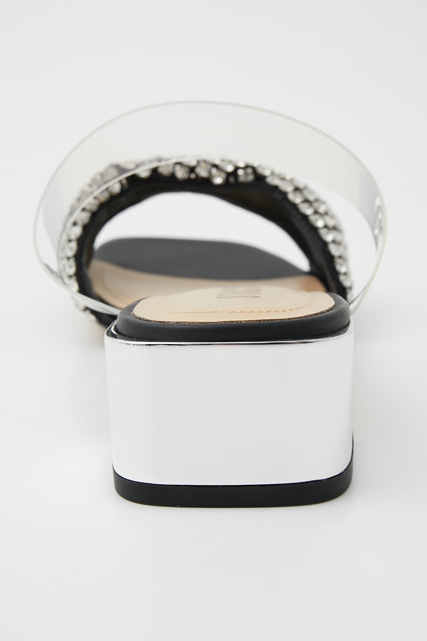 クリスタルシルバーヒールミュール 柄BLK 24.5cm