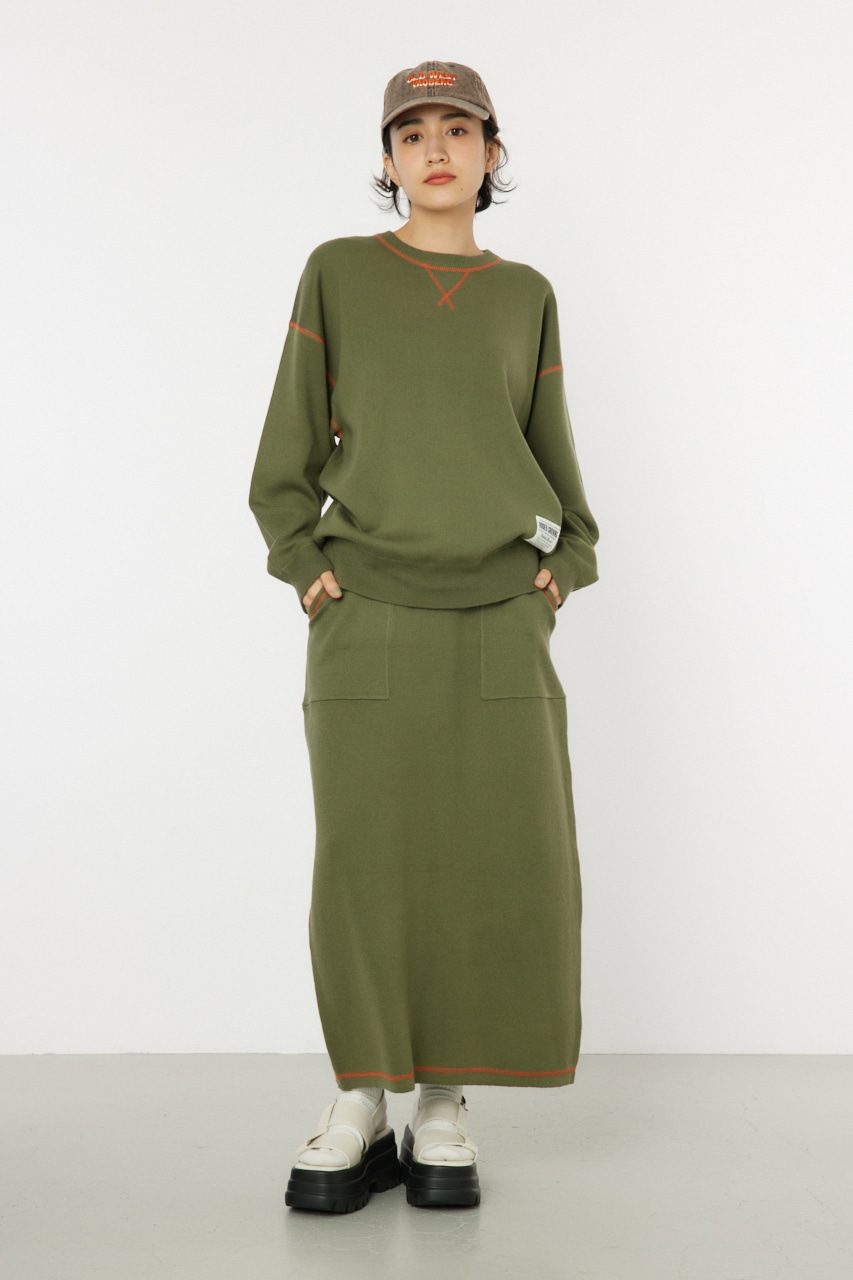 スウェットライクカラーステッチニットトップス KHA FREE