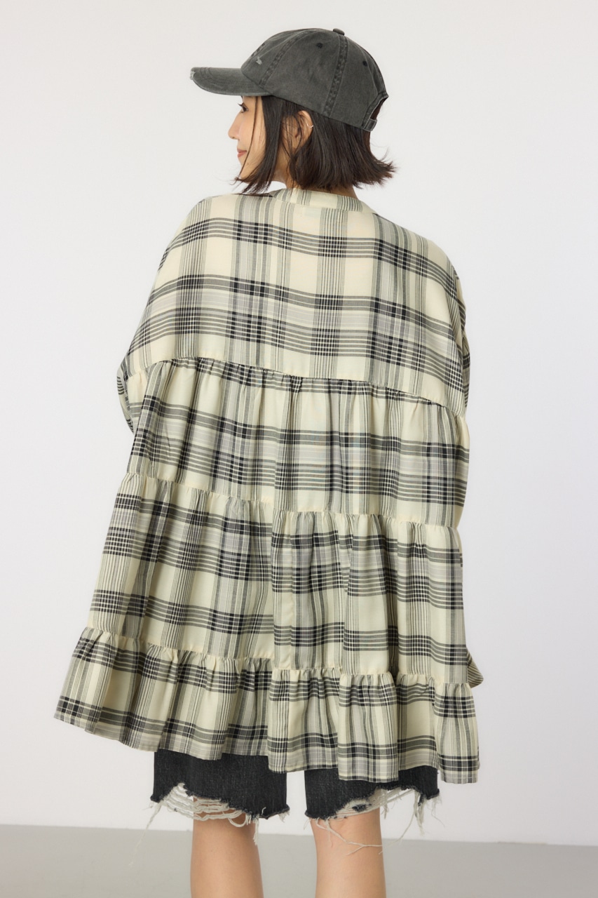 マルチチェックティアードチュニック 柄BLK FREE