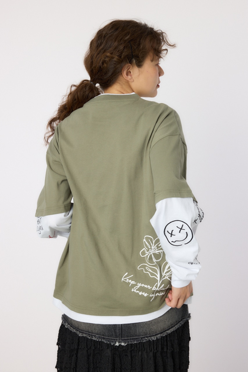 【UNISEX】フェイクレイヤードロングスリーブTシャツ KHA L