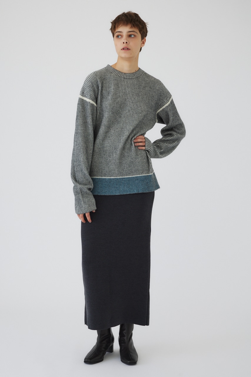 【LIMITED SALE】Curved mix color tunic L/GRY FREE