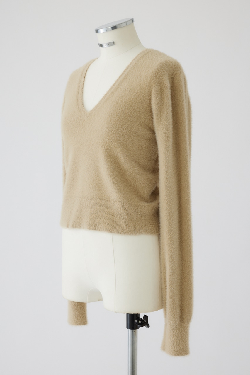 【LIMITED SALE】Shaggy v neck knit tops L/BEG FREE