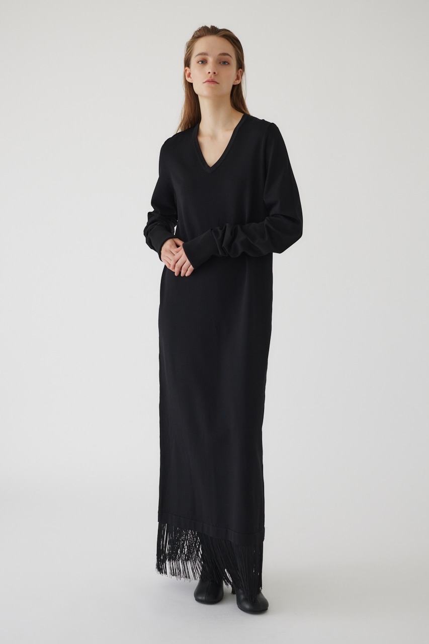 【LIMITED SALE】Fringe flare dress BLK 36