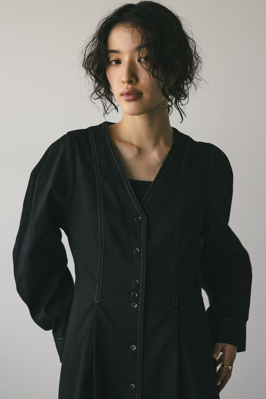 ウエストシェイプステッチワンピース BLK M