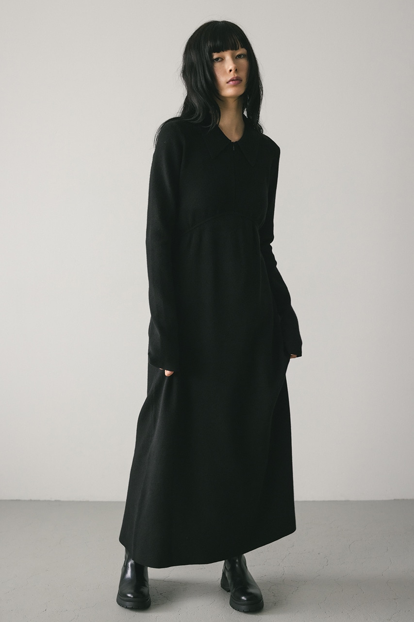 フロントジップニットワンピース BLK M