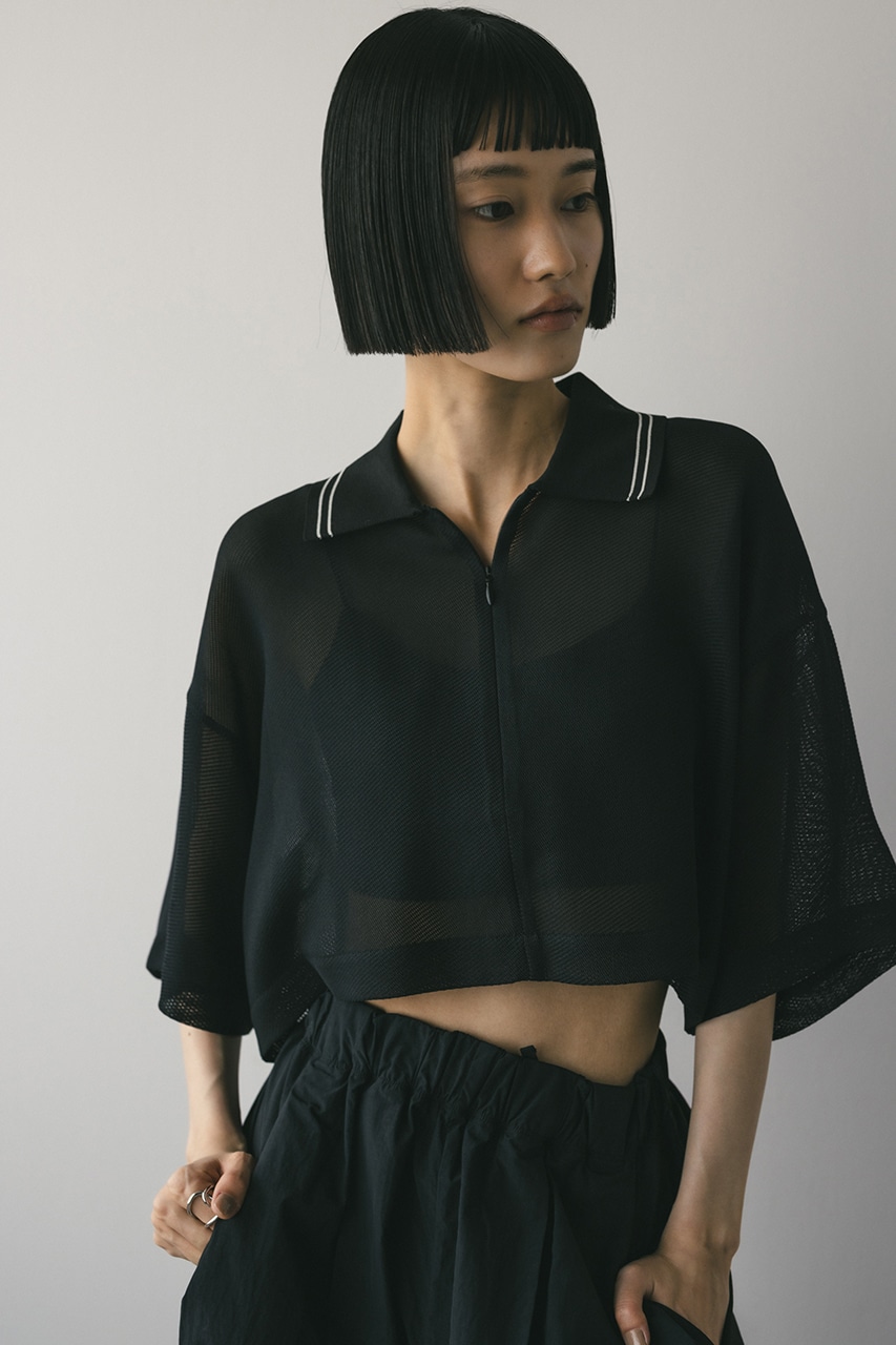 ラインカラーメッシュトップ BLK FREE