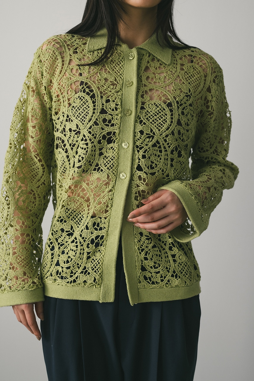 クロシェレースニットシャツ GRN FREE