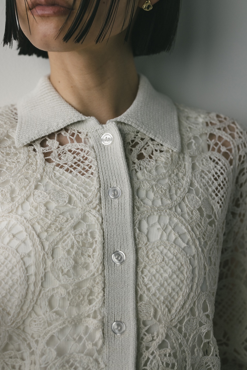 クロシェレースニットシャツ WHT FREE