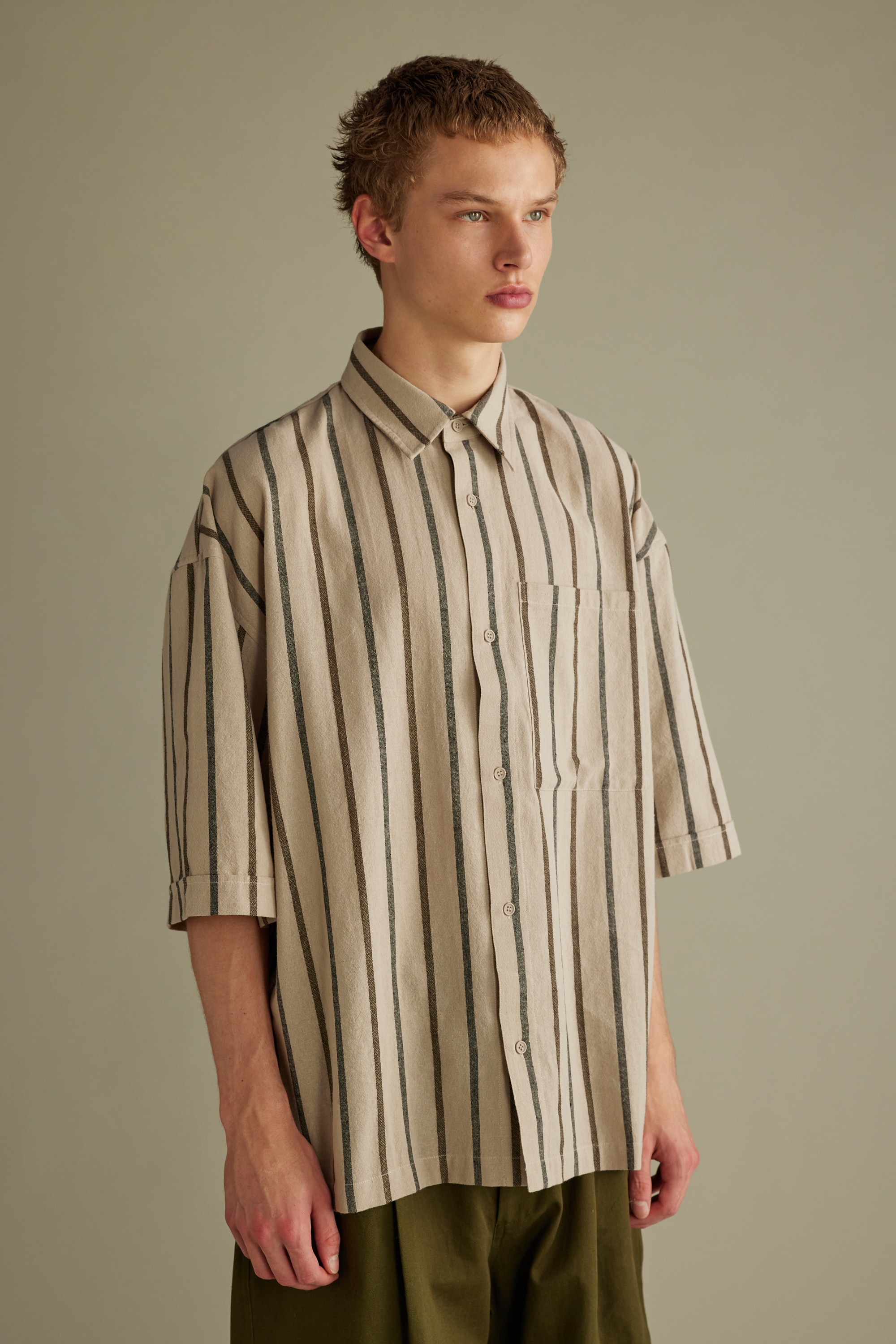 19SS sus-sous ウールリネン ストライプ オフィサーシャツ 7 シュスー 