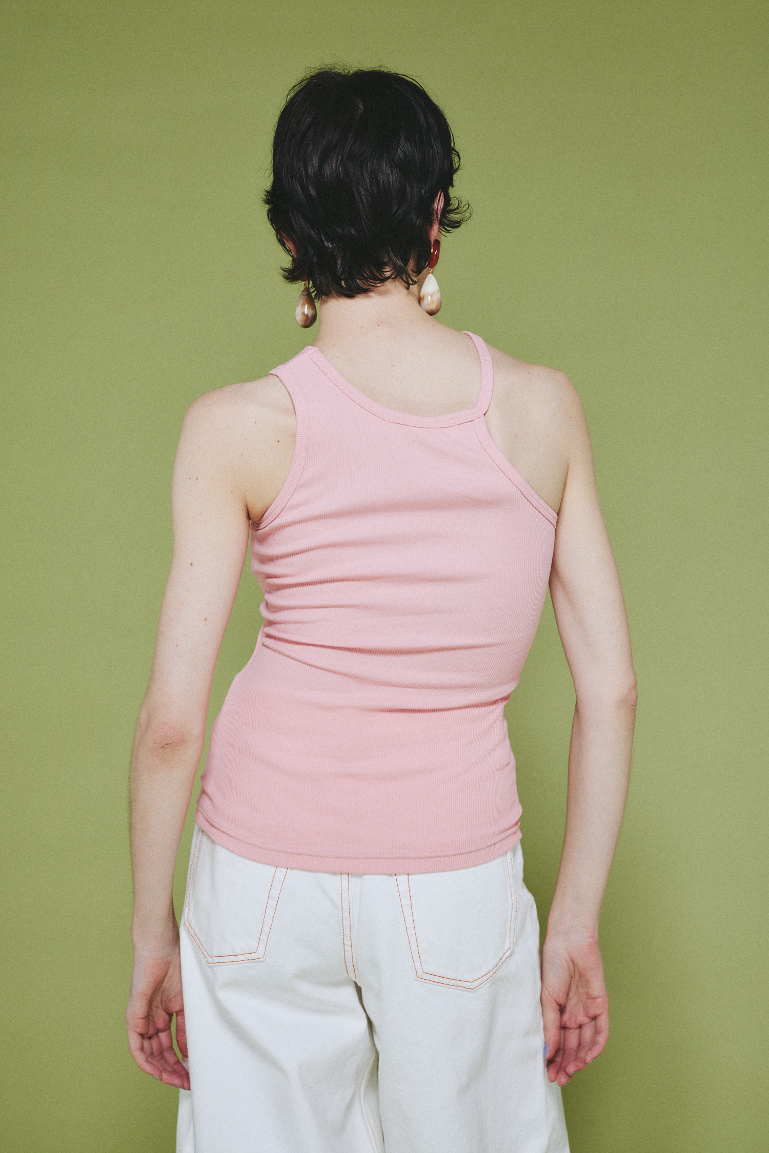 Asymmetry neck tank top L/PNK FREE