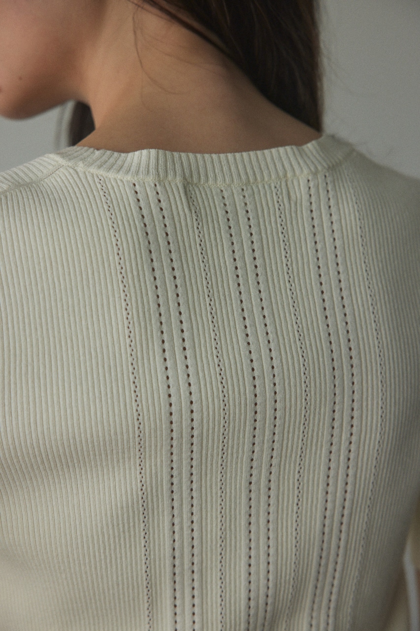 washable eyelet knitting tops O/WHT FREE