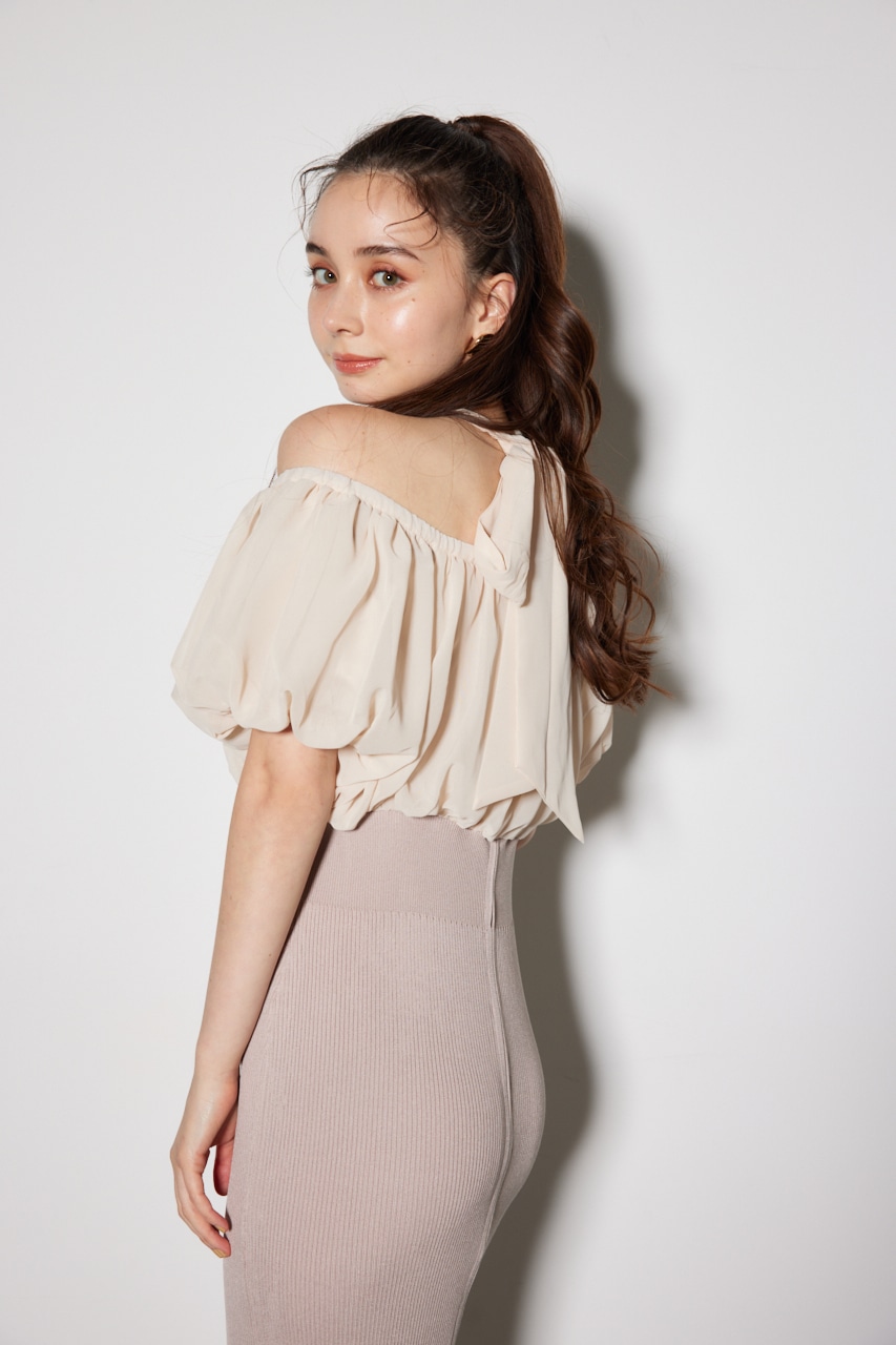 rienda | シフォンオフショルタイトニットワンピース