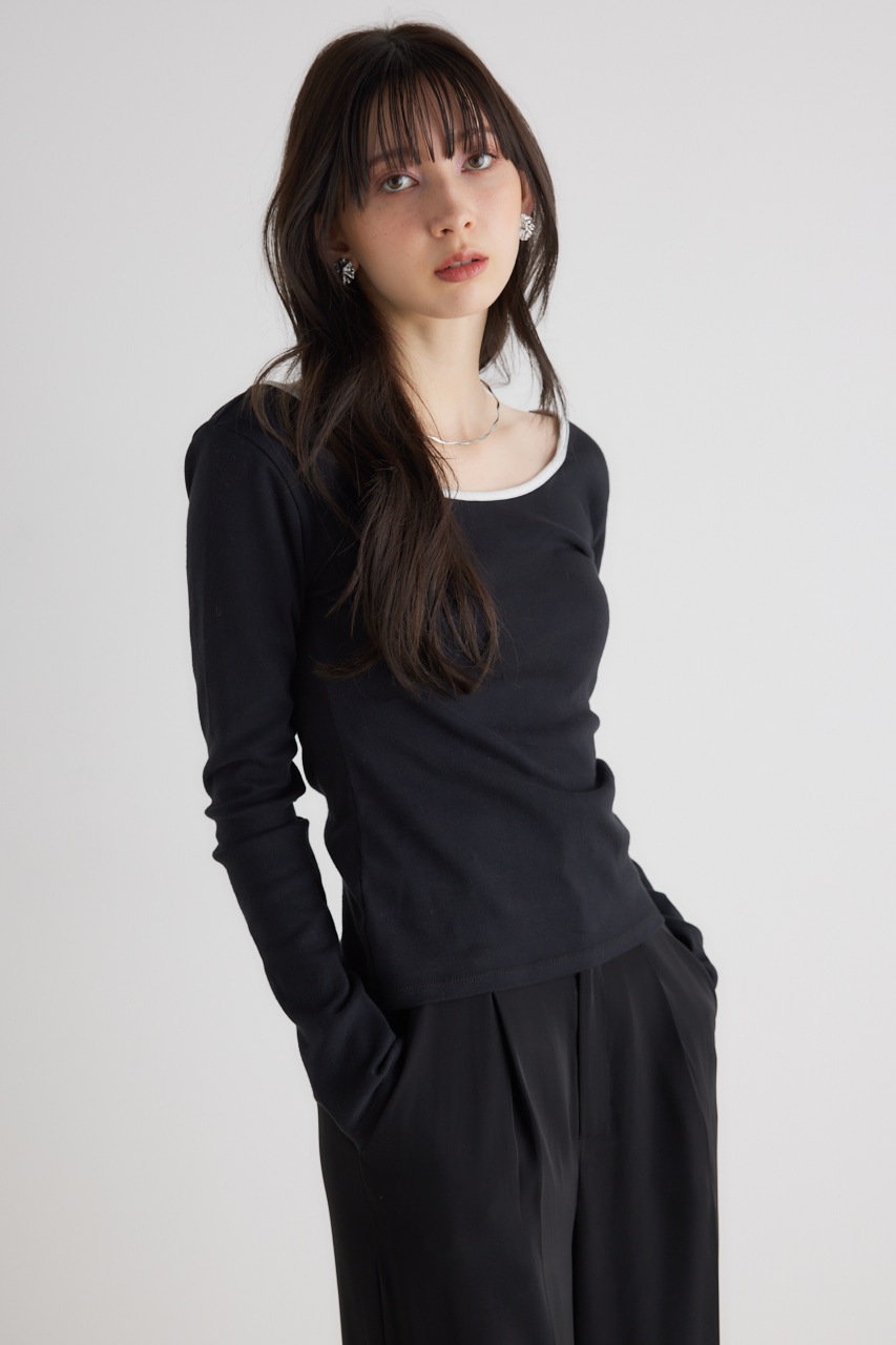 【WEB限定】バイカラーバックリボンロンT BLK FREE