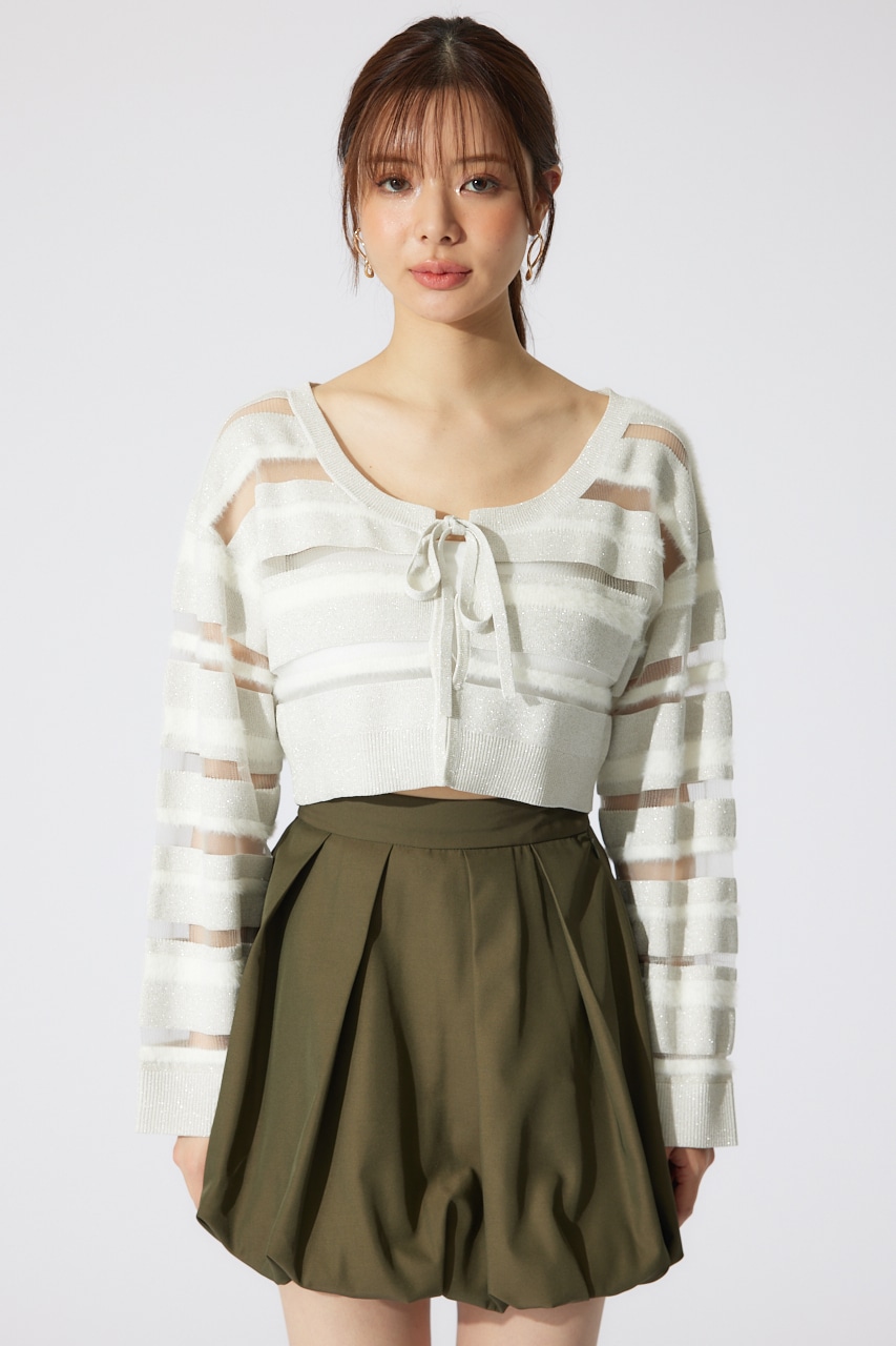 シアーボーダーニットカーディガン WHT FREE