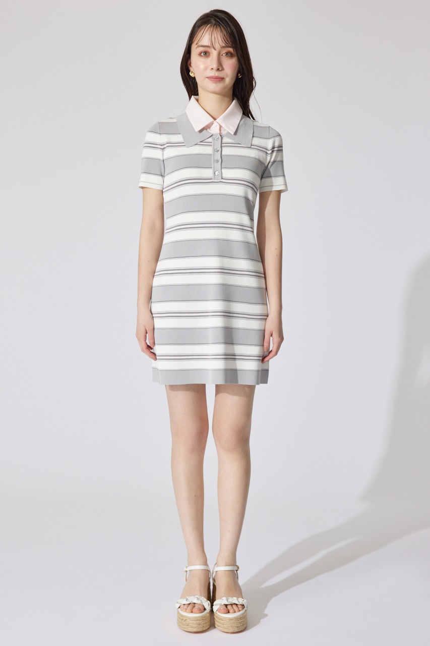 ダブルカラーニットワンピース GRY FREE