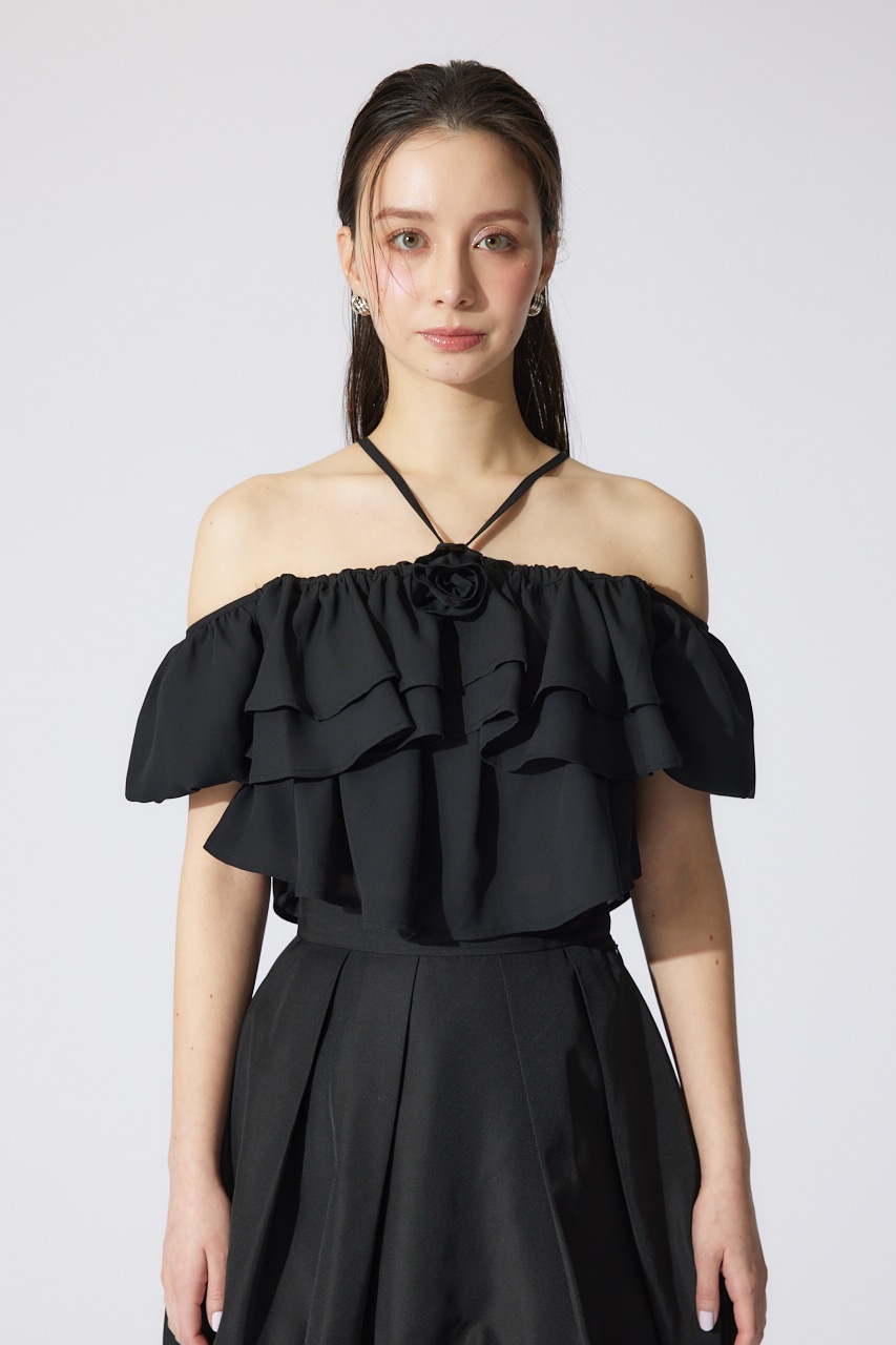 バルーンオフショルティアードブラウス BLK FREE