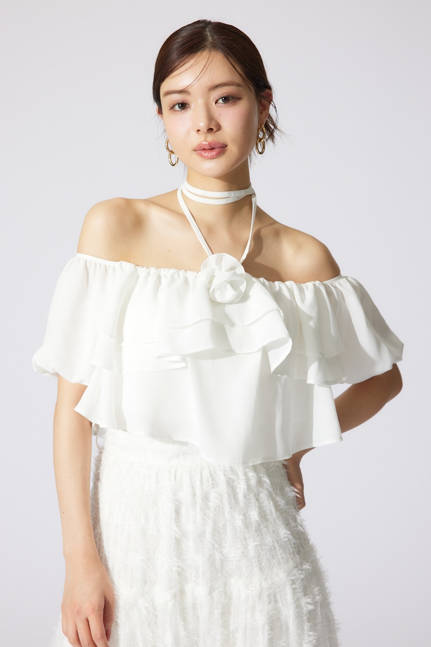 バルーンオフショルティアードブラウス WHT FREE