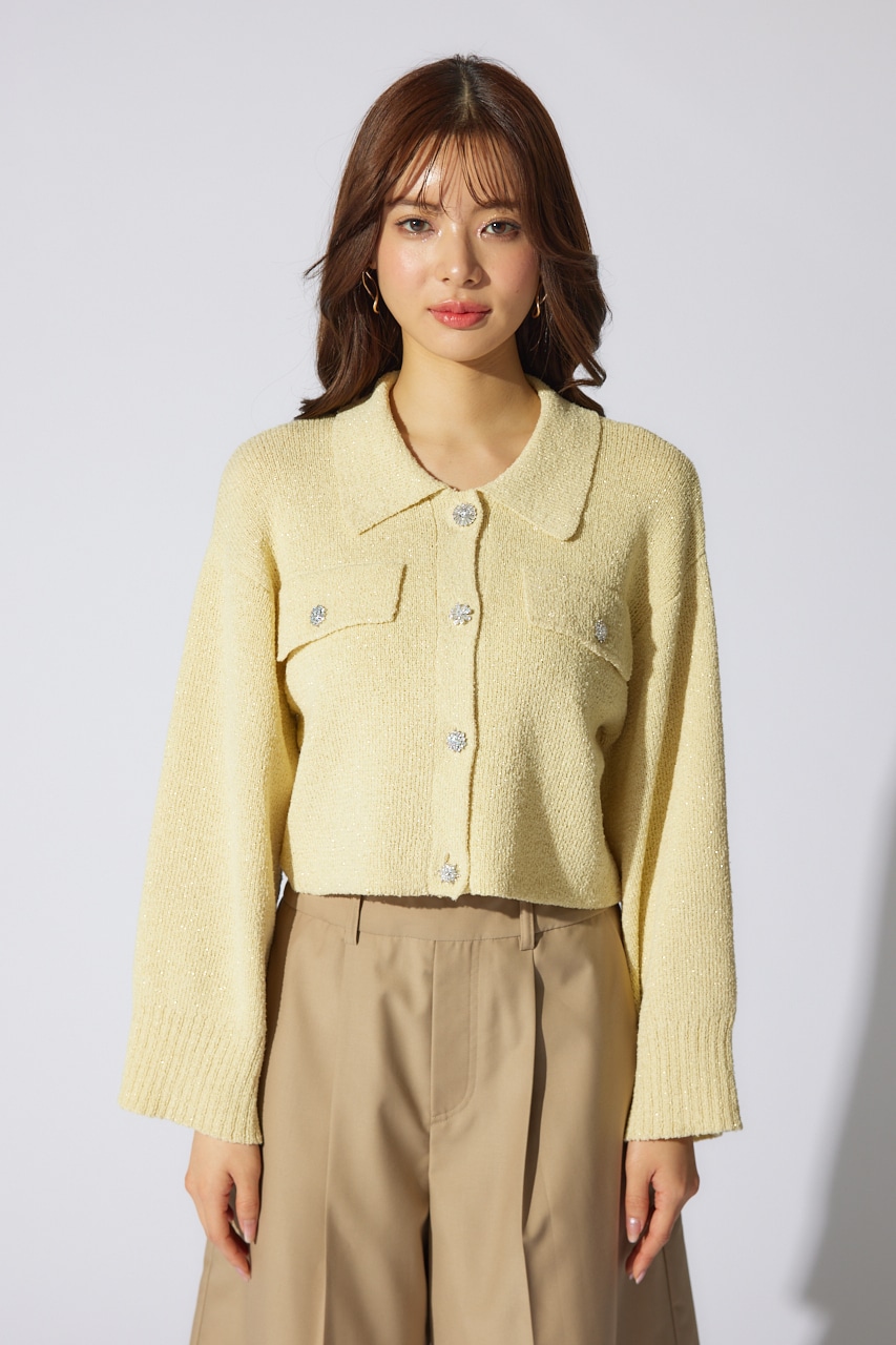 ビジューニットジャケット YEL FREE