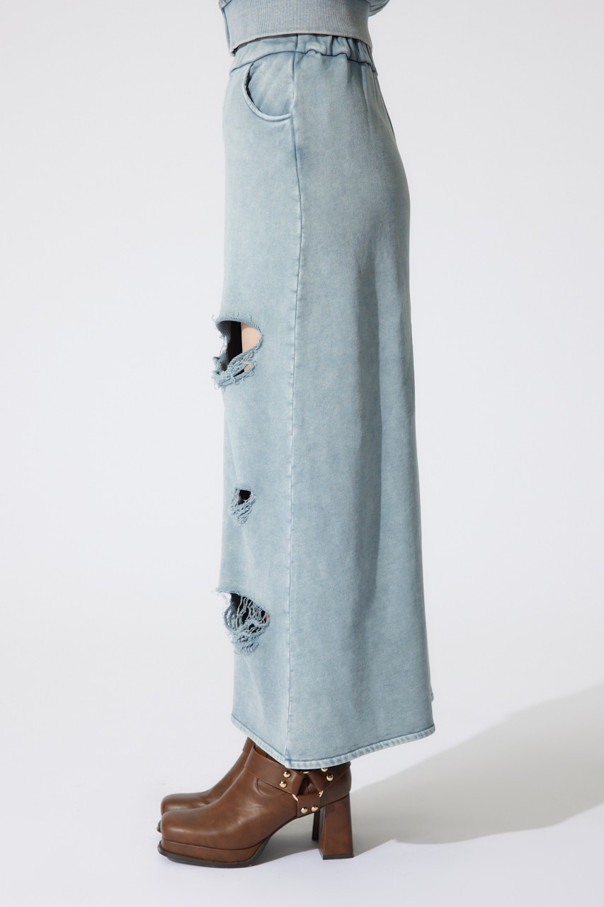 クラッシュスウェットジャストウエストスカート BLU S