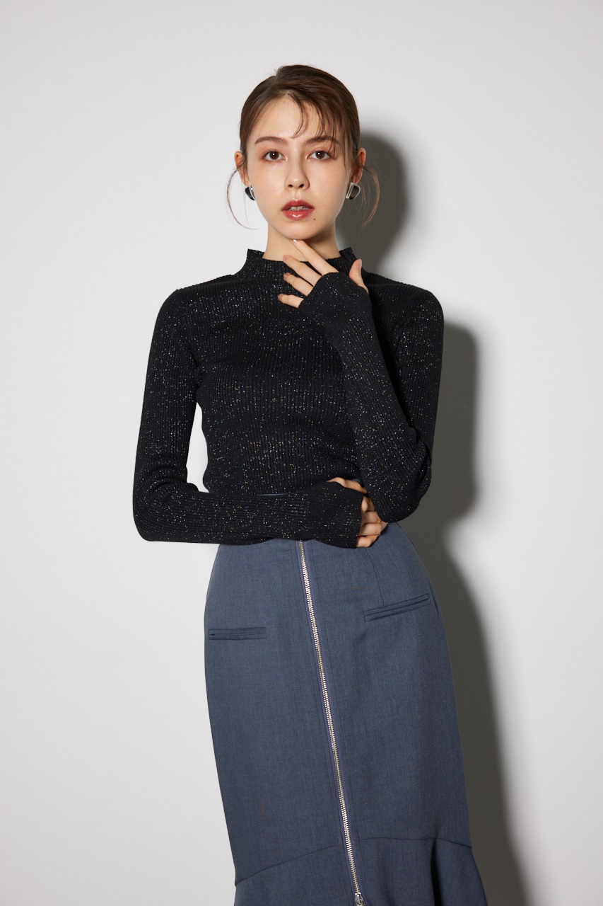 【WEB限定】サームホール付きウォッシャブルハイネックニットトップス BLK S