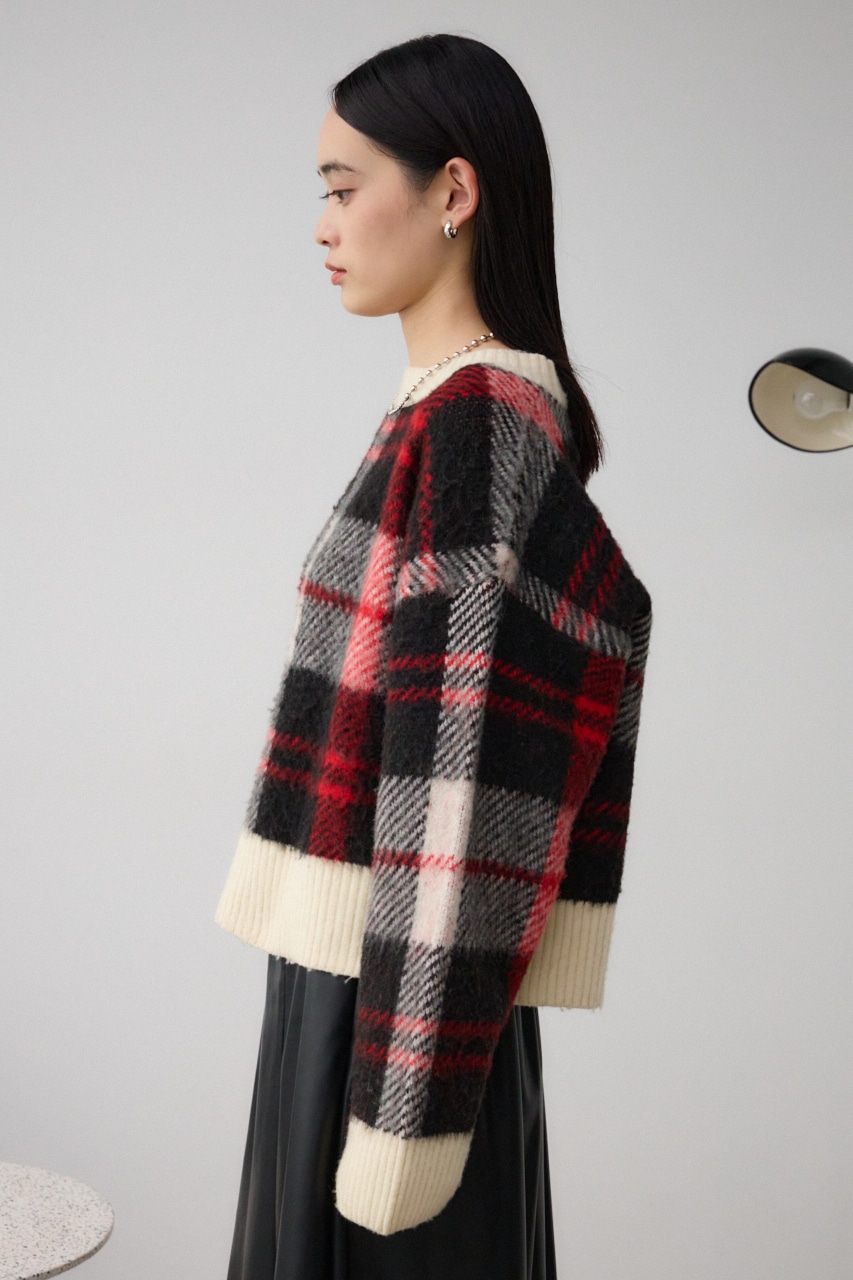 ビッグチェックニット 柄RED FREE
