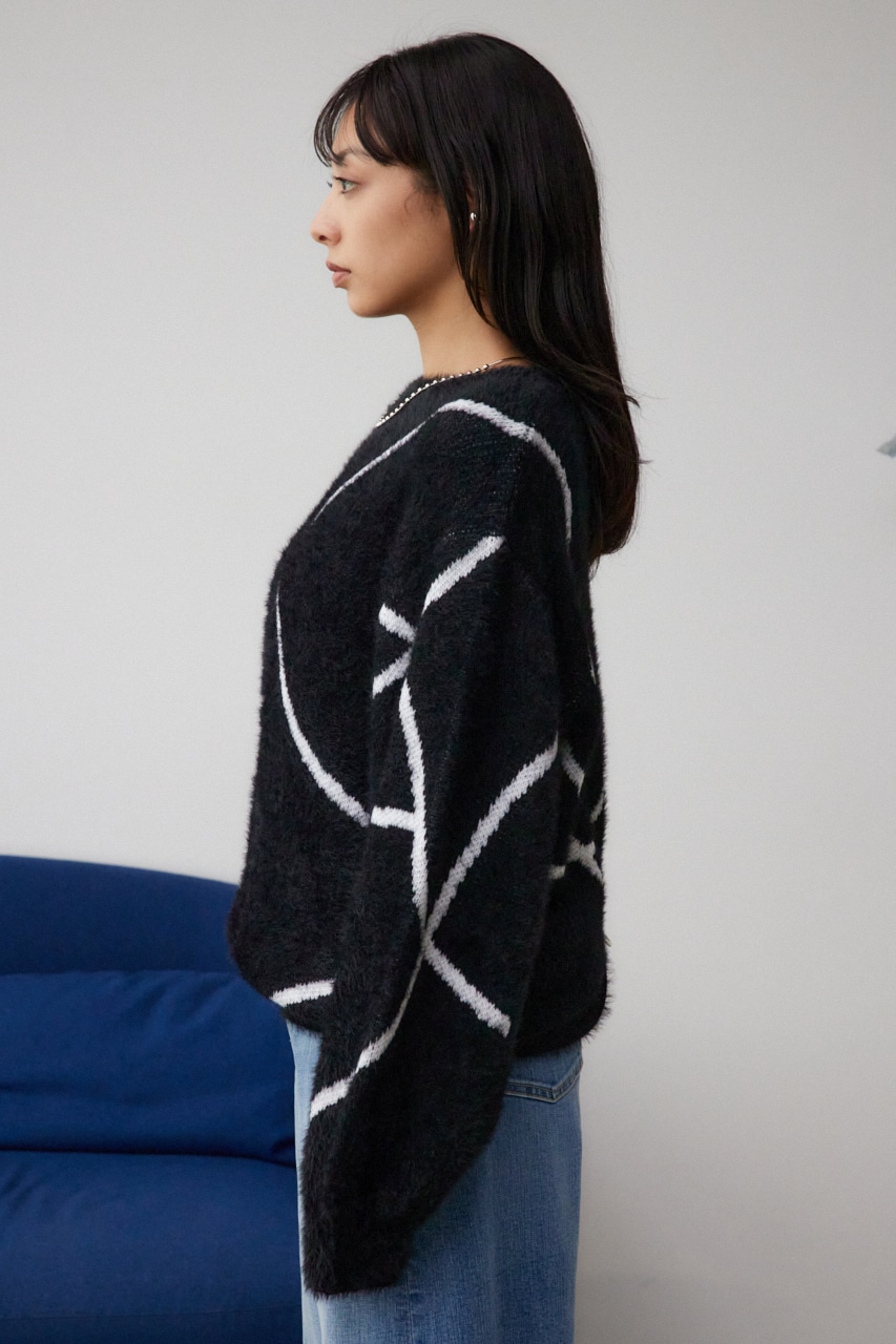 ニュアンスライン柄ニット BLK FREE