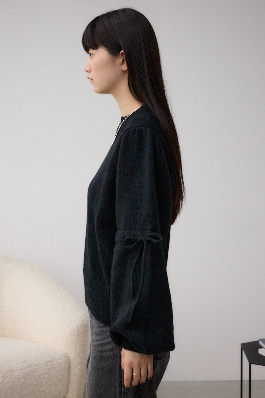 袖リボンデザインニット BLK FREE