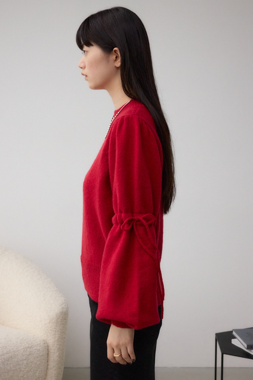 袖リボンデザインニット RED FREE