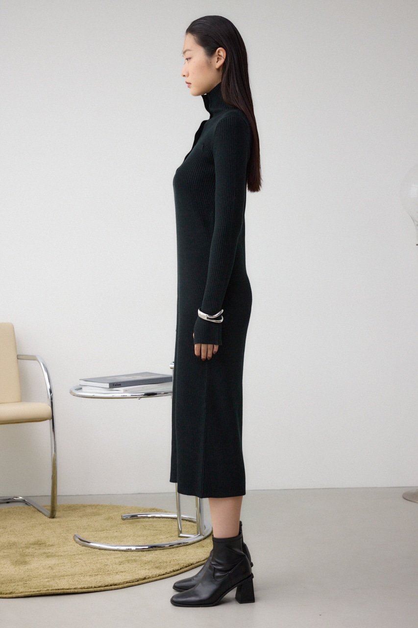 リブニットロングワンピース BLK FREE