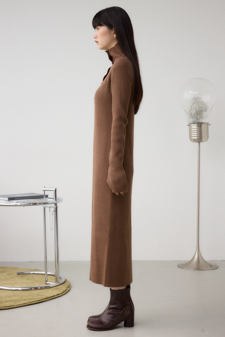 リブニットロングワンピース BRN FREE
