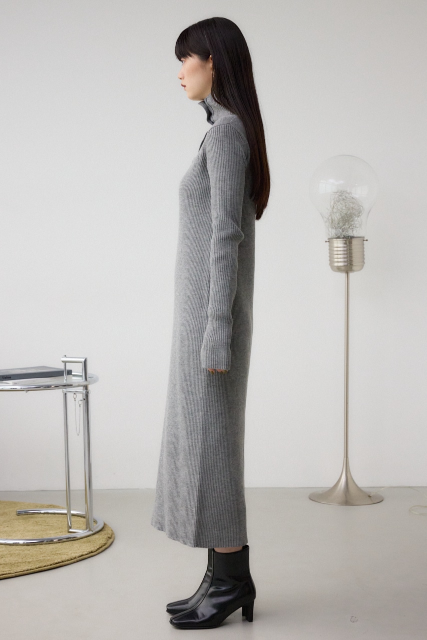 リブニットロングワンピース GRY FREE