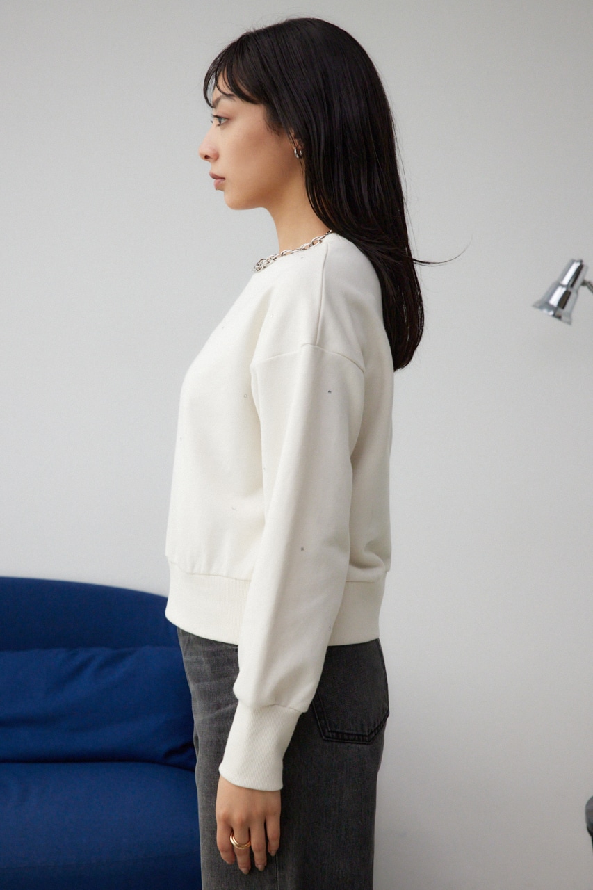 ラインストーンウラケトップス O/WHT FREE