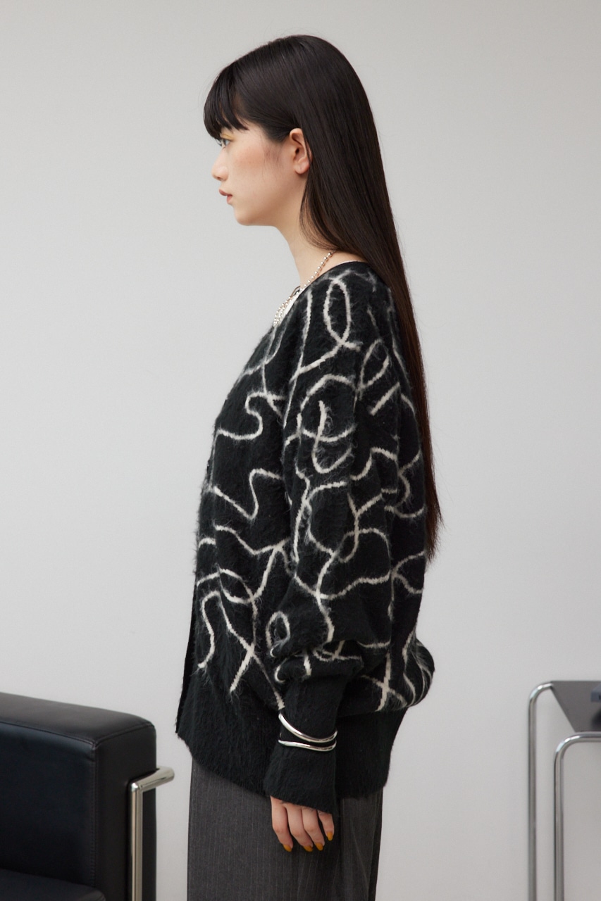 ライン柄ニットカーディガン 柄BLK FREE
