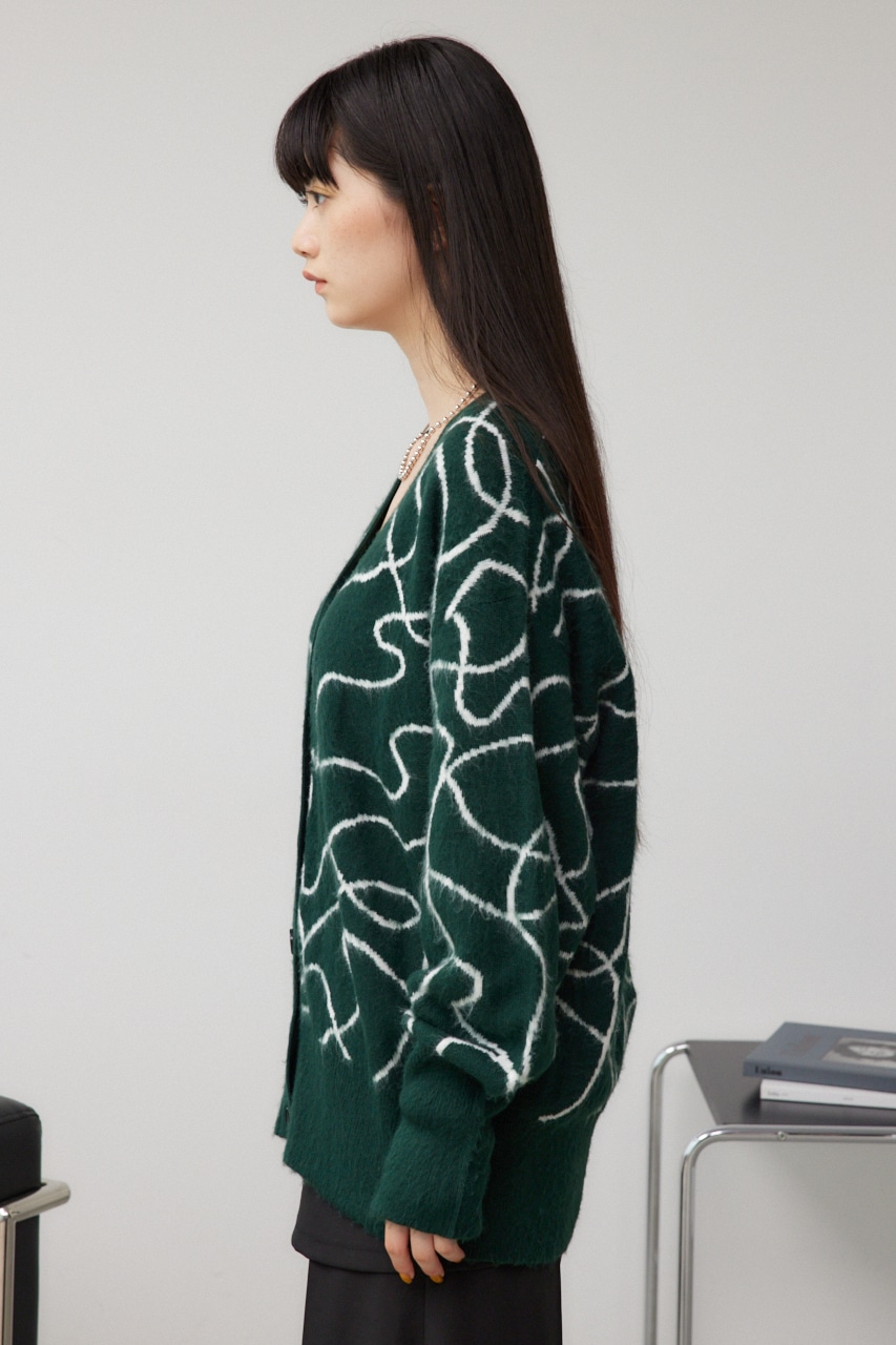 ライン柄ニットカーディガン 柄GRN FREE