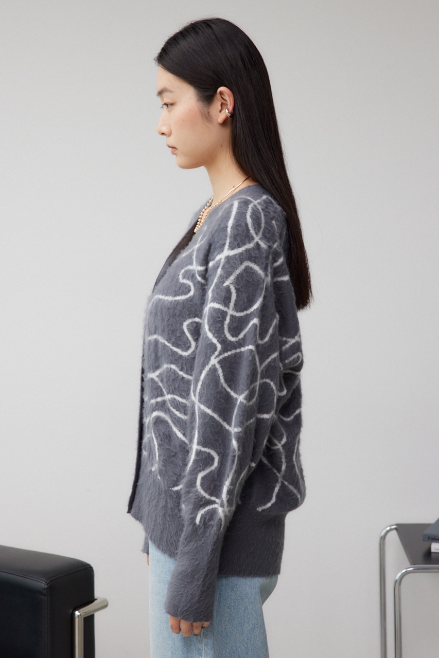 ライン柄ニットカーディガン 柄GRY FREE