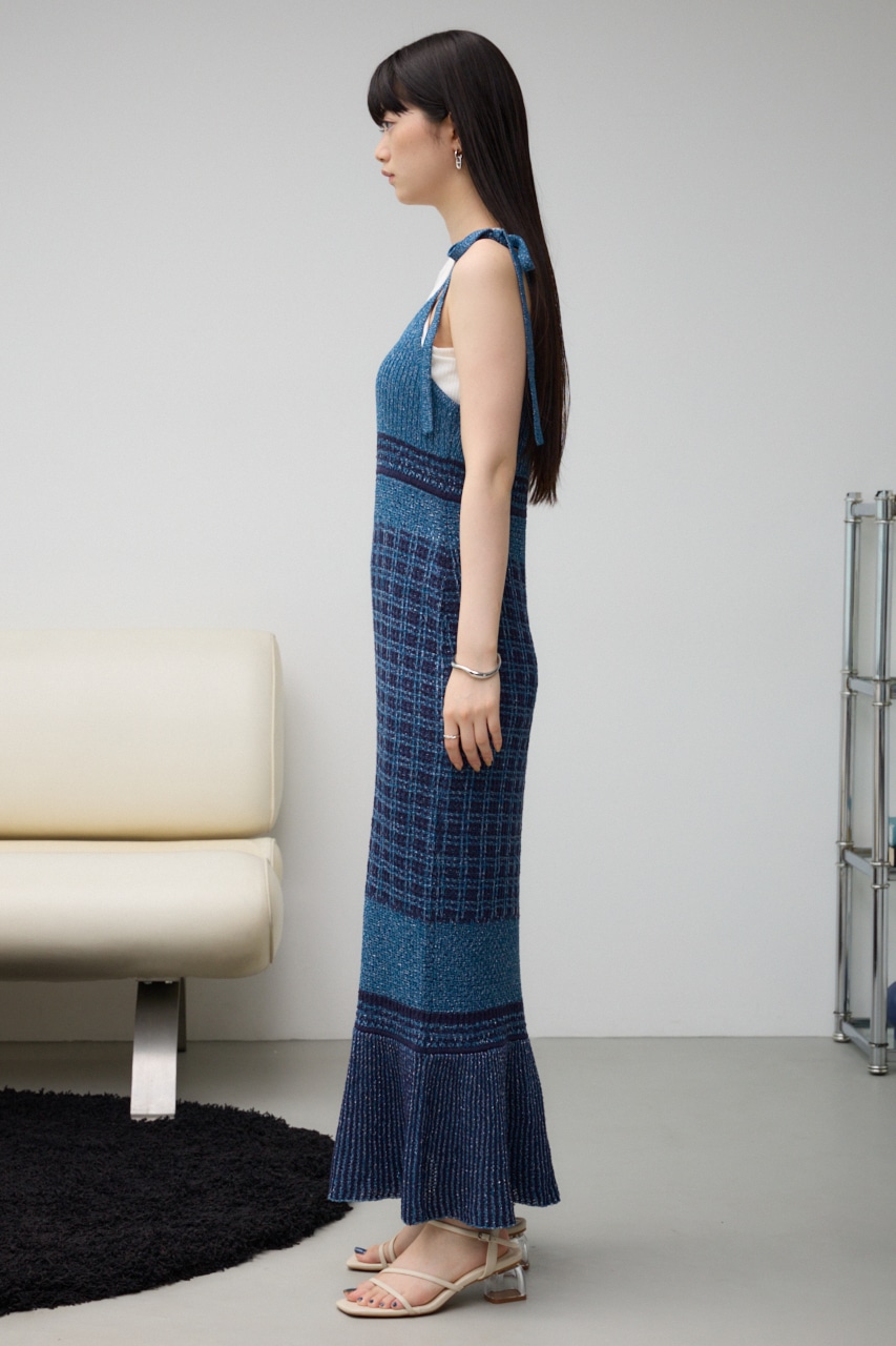 クロシェキャミワンピース 柄BLU FREE