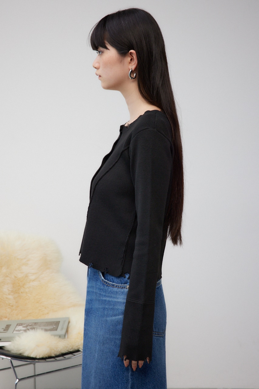 ダメージスイッチングカーディガン BLK FREE