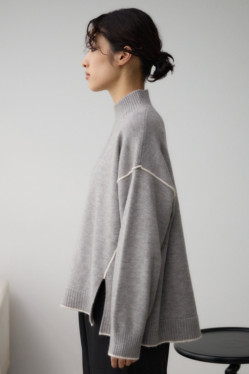 ハイネック配色ニットプルオーバー T.GRY FREE