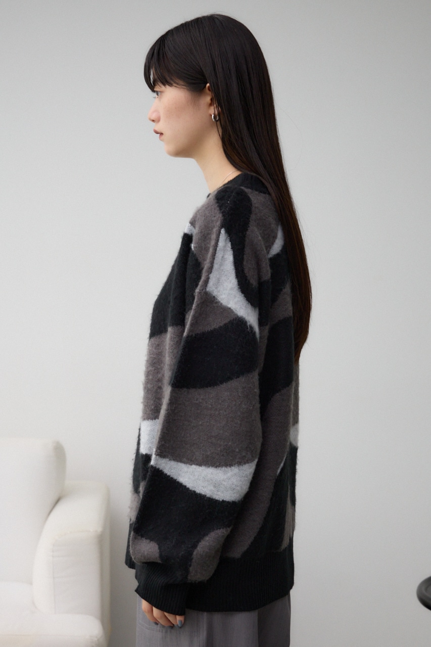 マーブルジャガードニットトップス 柄BLK FREE