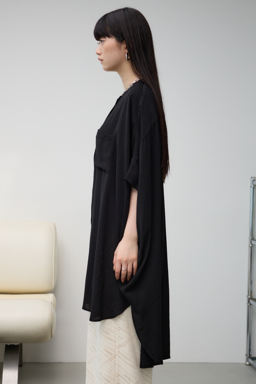 ポンチョ型楊柳シャツ BLK FREE