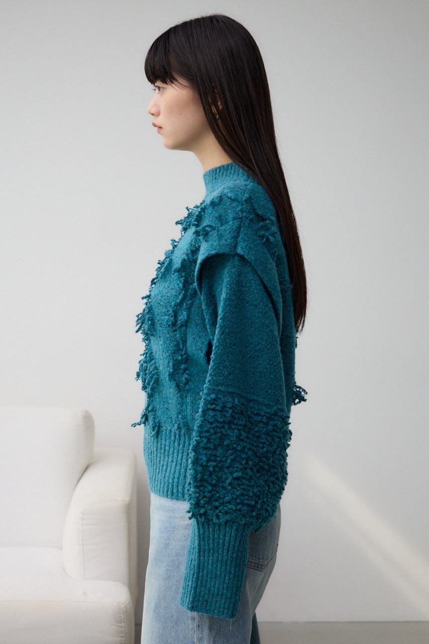 フリンジジャガードニット D/BLU FREE