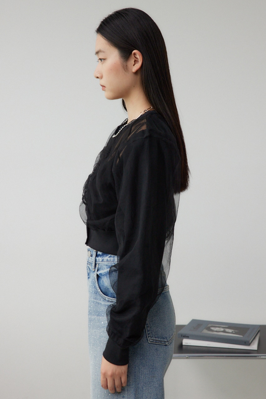 チュールドッキングカーディガン BLK FREE