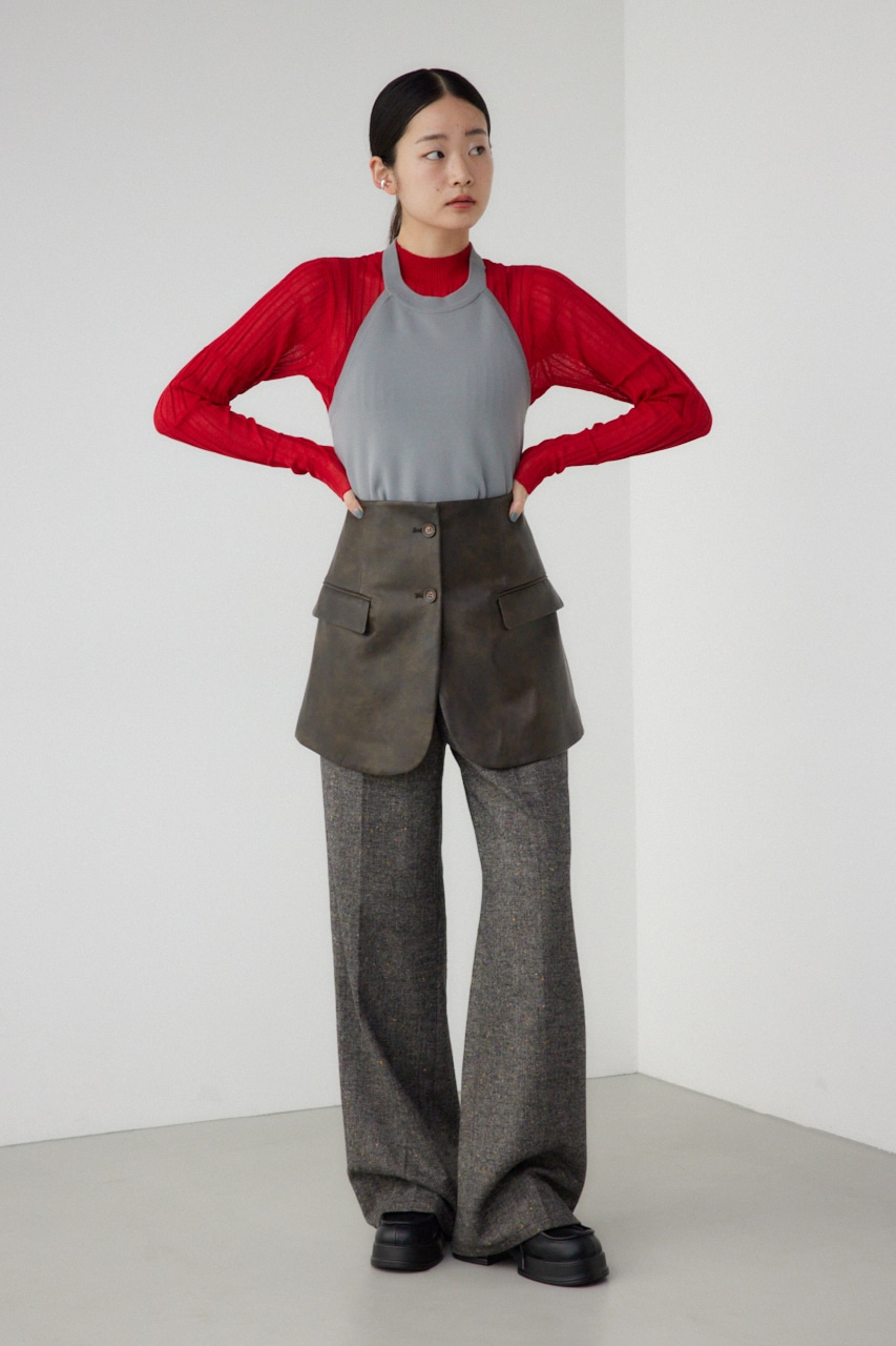 【PLUS】ホルターネックレイヤードセットニット RED FREE