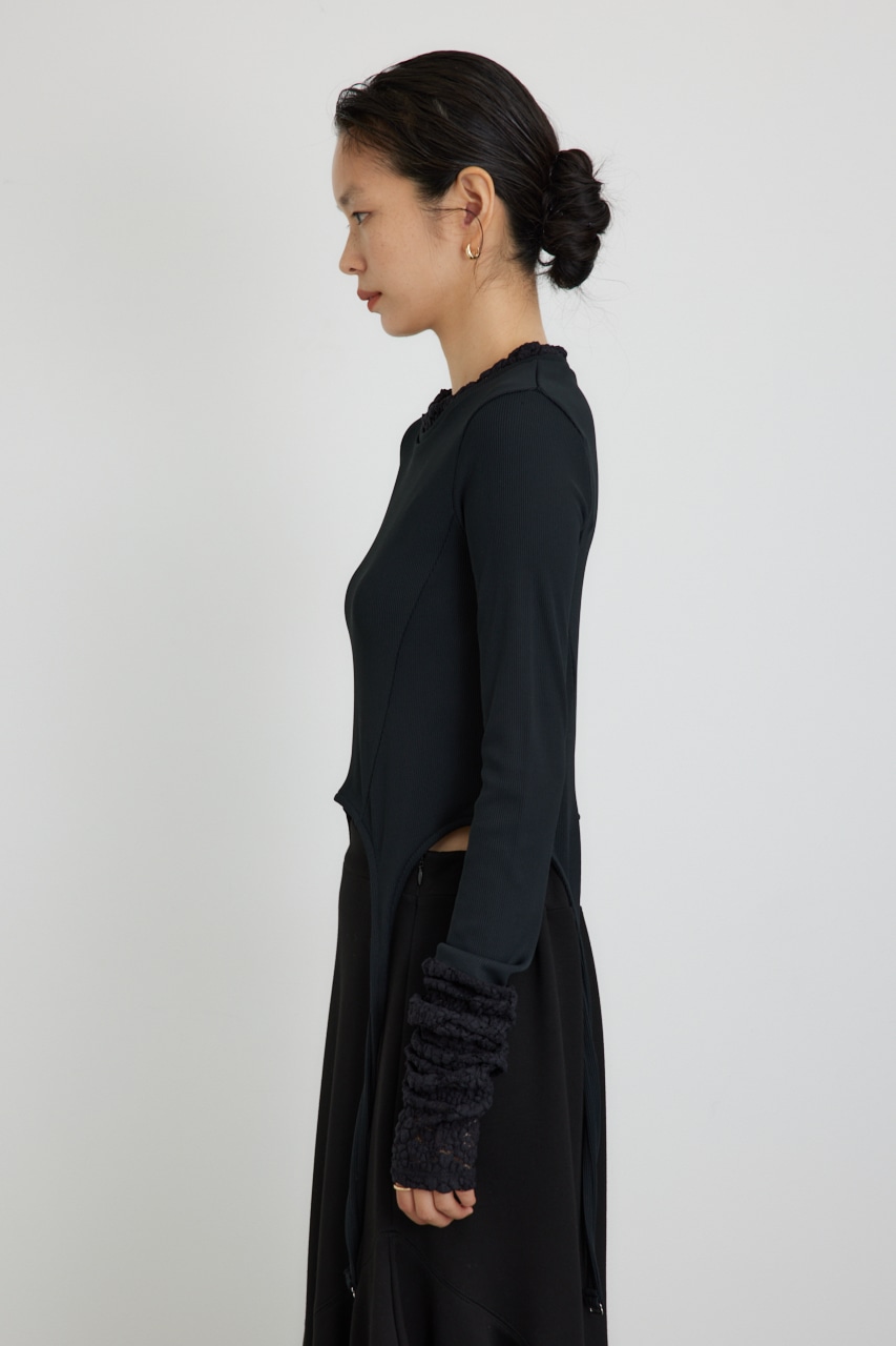 【PLUS】レースドッキングストラップトップス BLK FREE