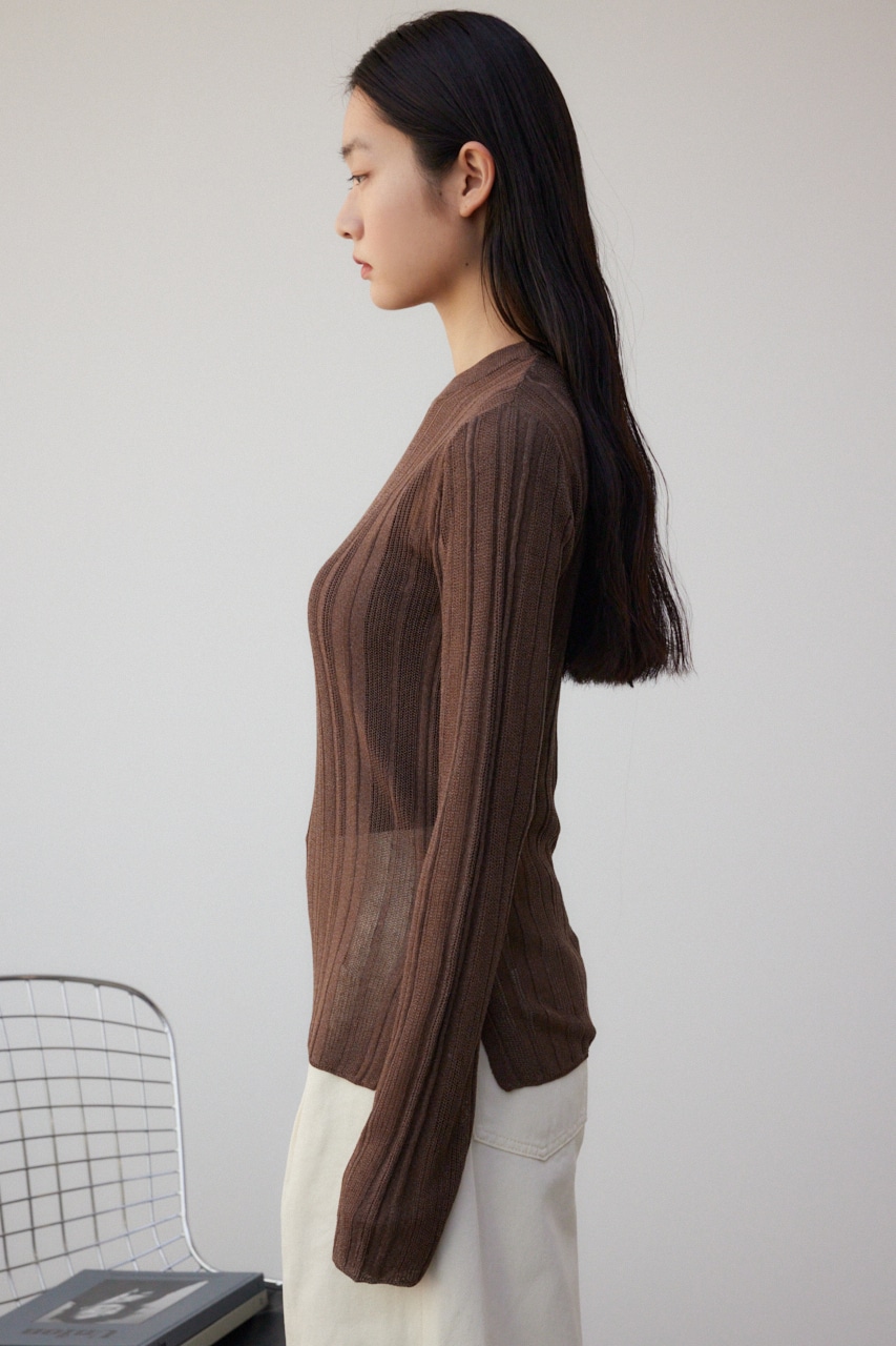 シアーランダムリブニットトップス BRN FREE