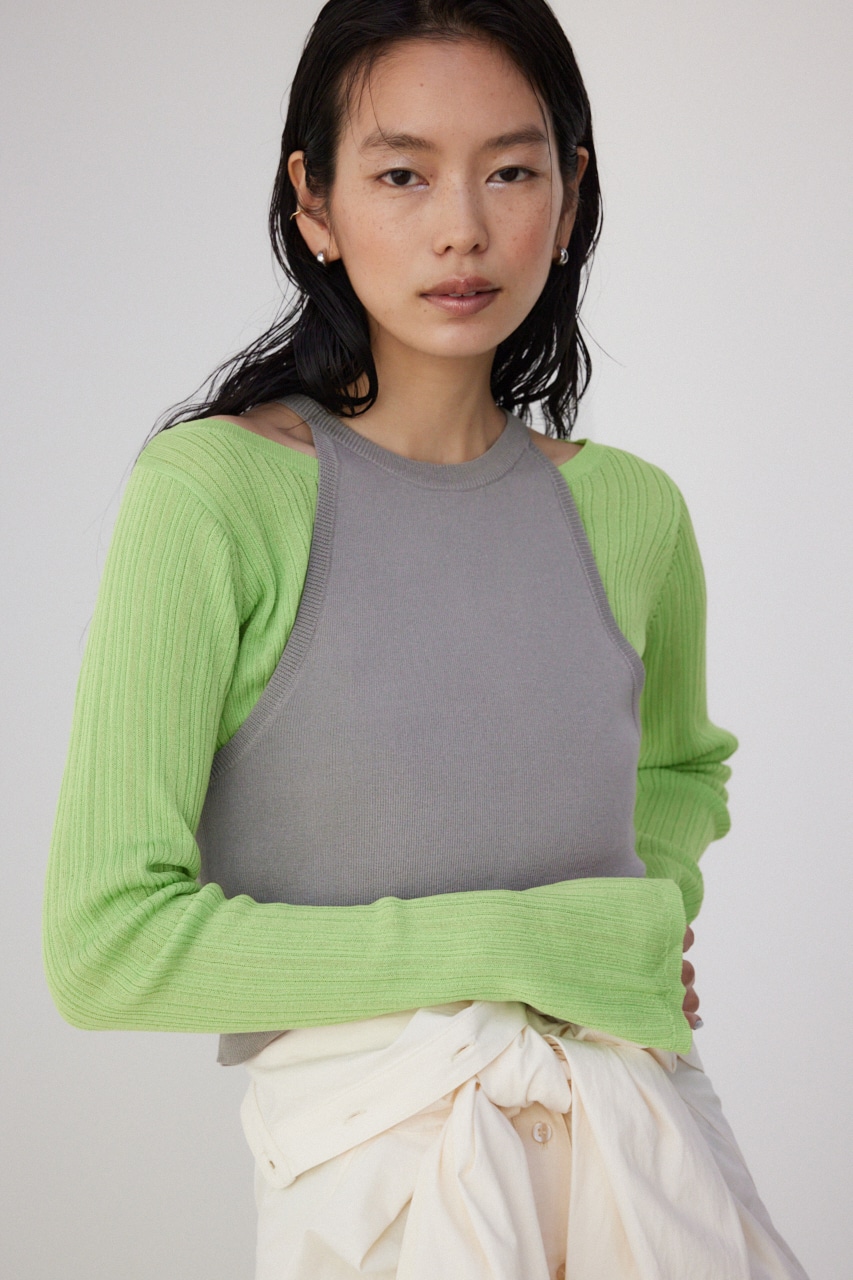 【PLUS】シアーレイヤードニットトップス LIME FREE