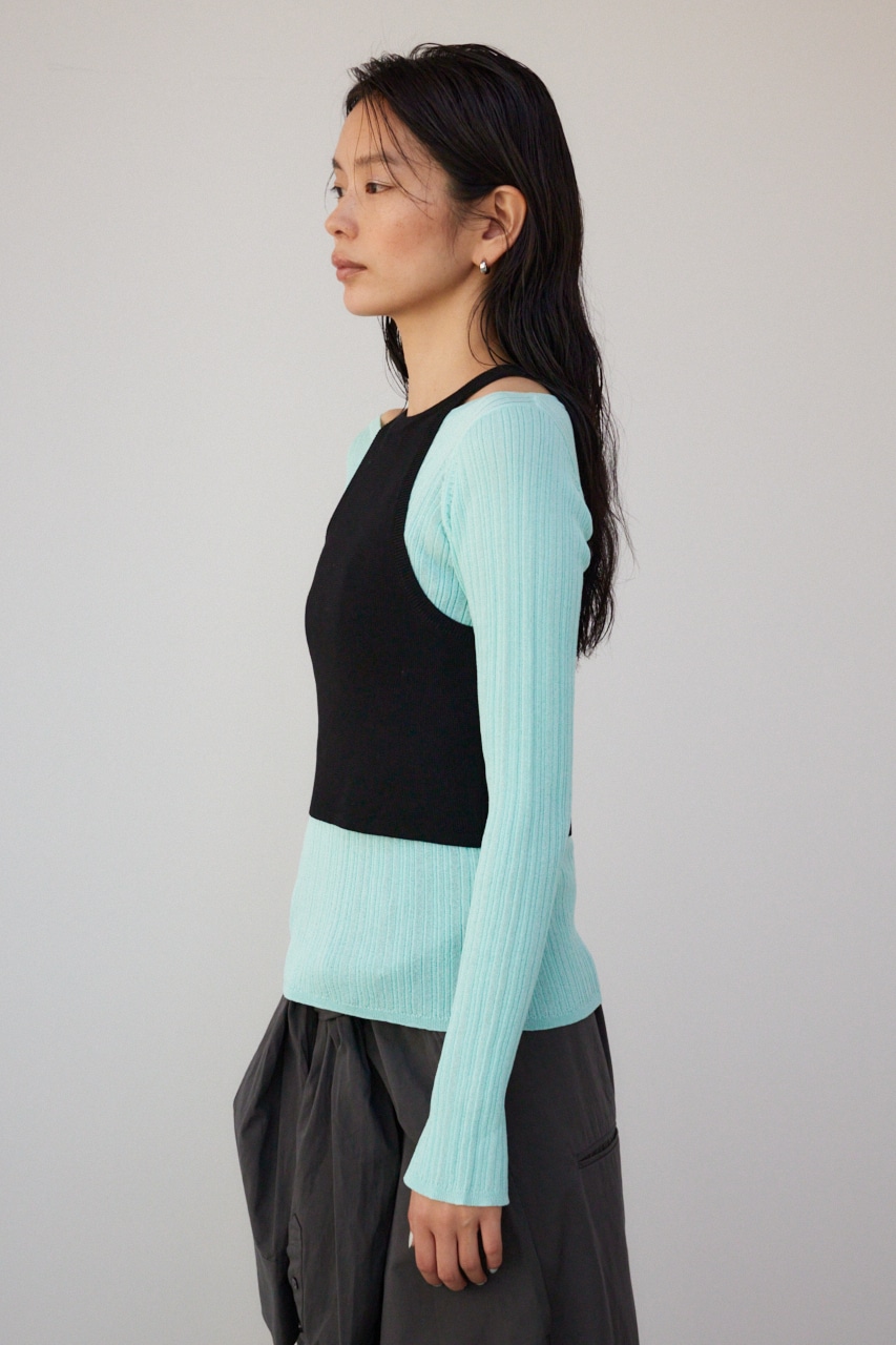 【PLUS】シアーレイヤードニットトップス MINT FREE