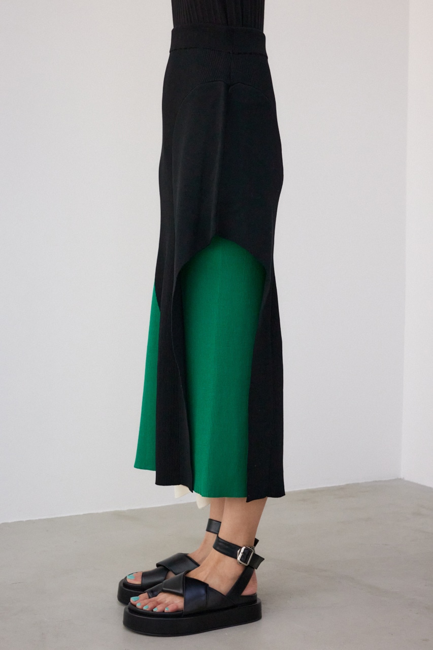 【PLUS】タックドレープニットスカート 柄GRN S