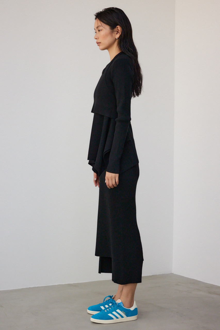 【PLUS】ベストレイヤードドレープワンピ BLK M